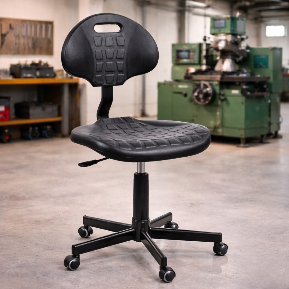 Wytrzymałe krzesło produkcyjne na kołach PurMax WH