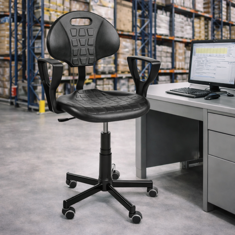 Krzesło przemysłowe z podłokietnikami wytrzymałe PurMax PD WH