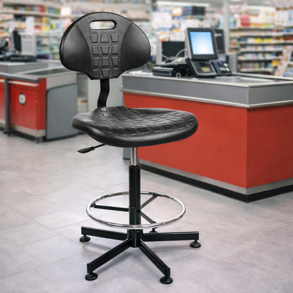 Krzesło do boxu kasowego wysokie z podnóżkiem PurMax H+RING