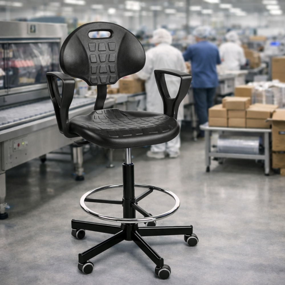 Wysokie krzesło dla pakowacza z poliuretanu PurMax H+RING PD WH