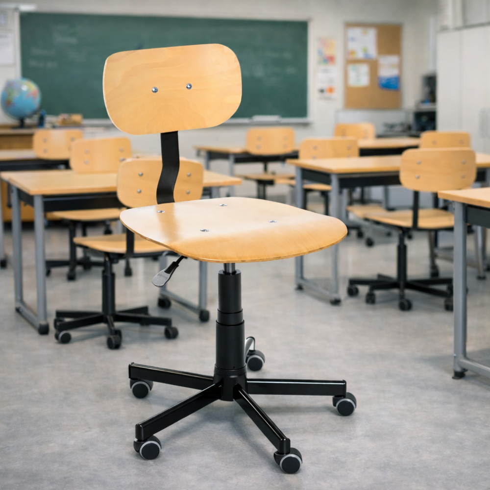 Krzesło szkolne ze sklejki lakierowanej na kółkach Black 02 WH