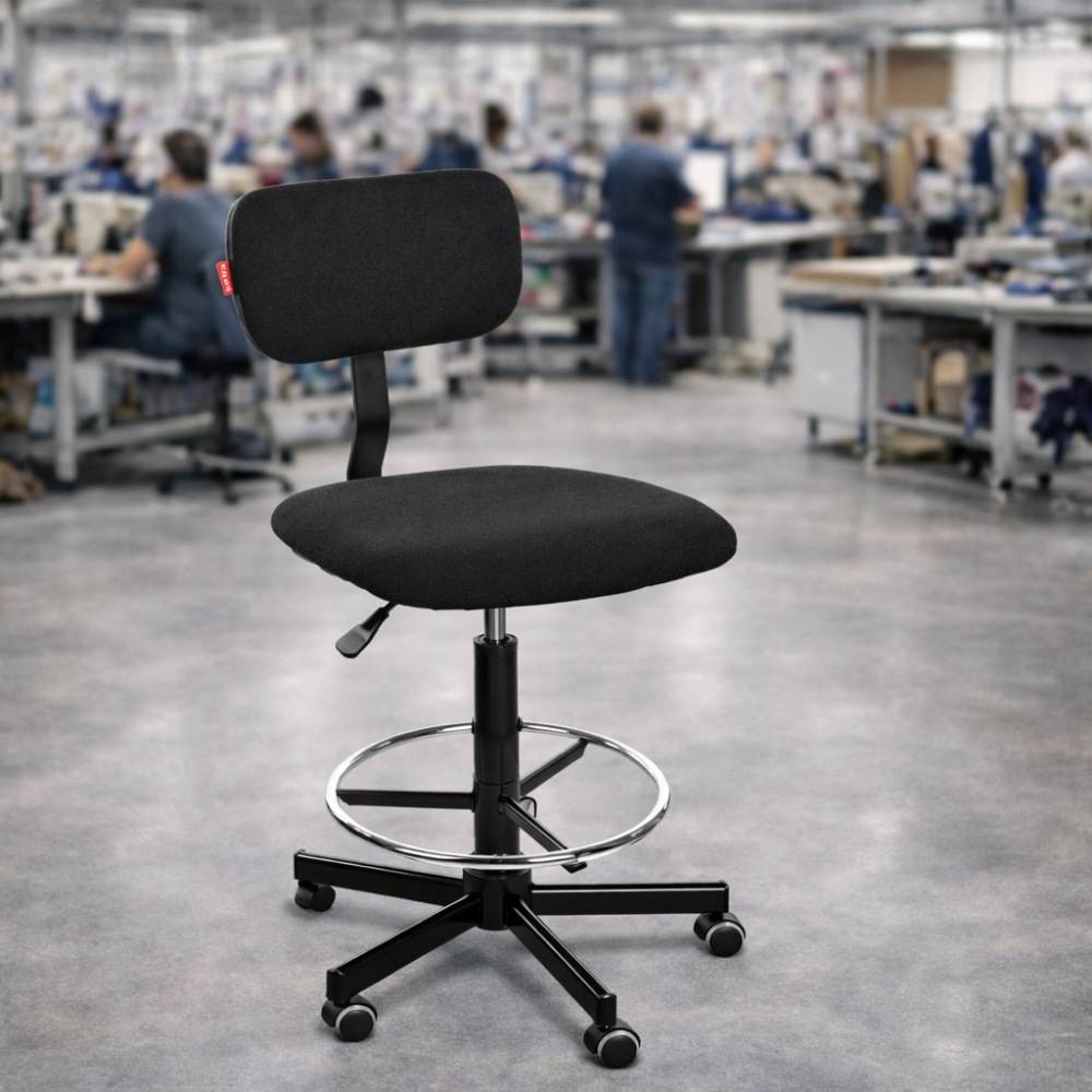 Krzesło warsztatowe kasowe wysokie na kółkach Black 01 H + RING WH