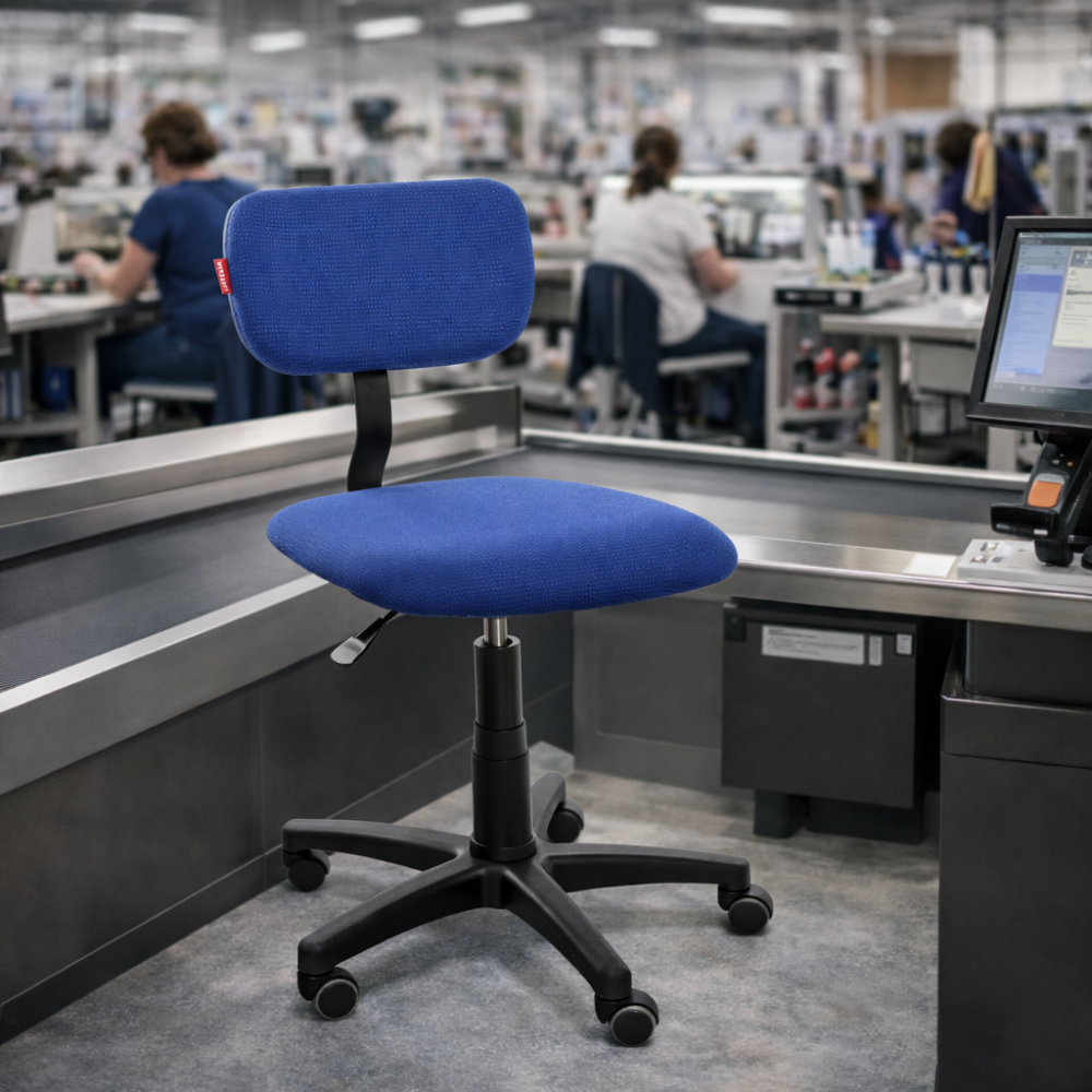 Krzesło produkcyjne tapicerowane atestowane na kółkach ErgoPlus 01 WH